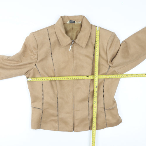 Next Women Beige Faux Suede Zip Jacket UK 12 Regular Fit Lined