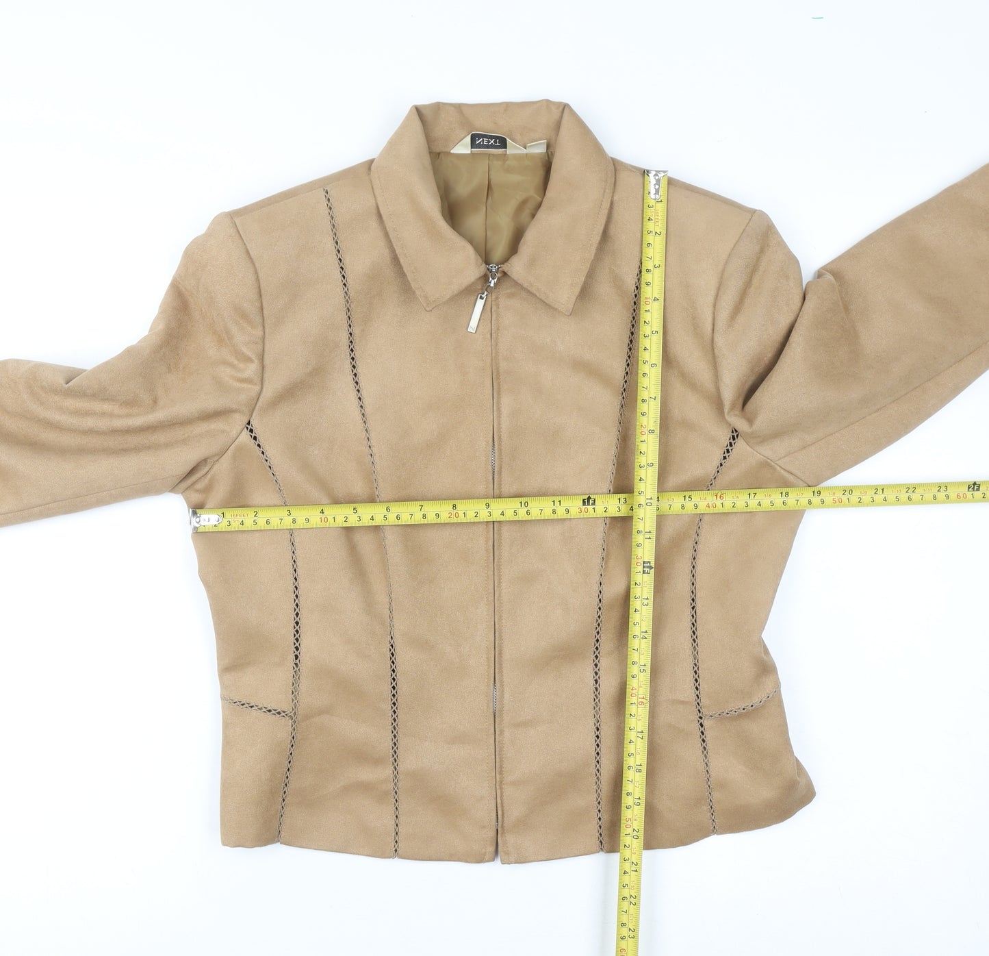 Next Women Beige Faux Suede Zip Jacket UK 12 Regular Fit Lined