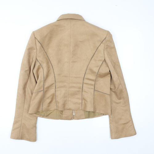 Next Women Beige Faux Suede Zip Jacket UK 12 Regular Fit Lined
