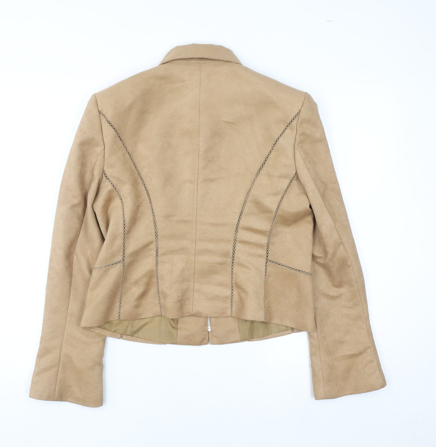 Next Women Beige Faux Suede Zip Jacket UK 12 Regular Fit Lined