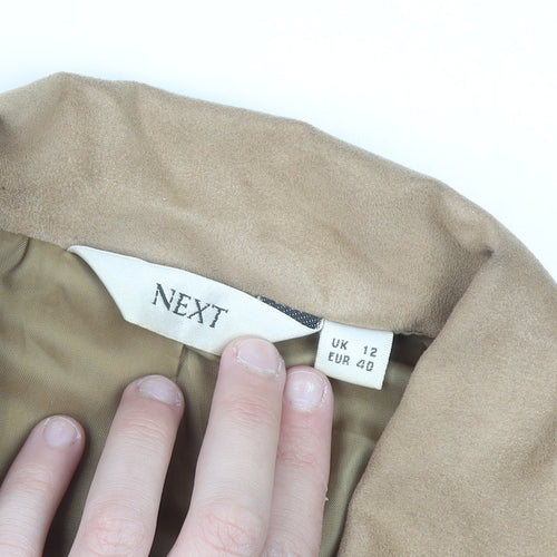 Next Women Beige Faux Suede Zip Jacket UK 12 Regular Fit Lined