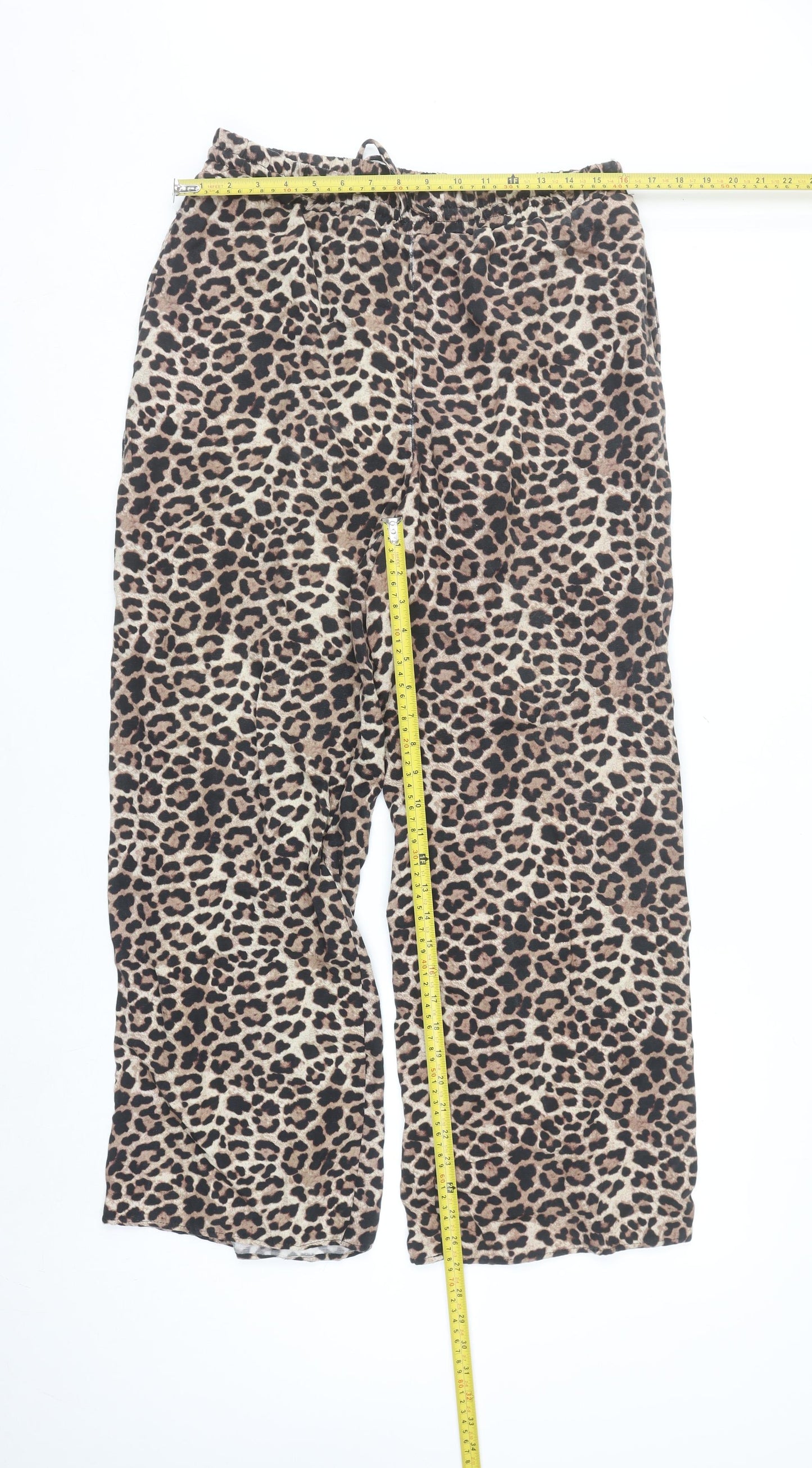 Gallery Women's Brown Leopard Print Wide-Leg Trousers Size 12