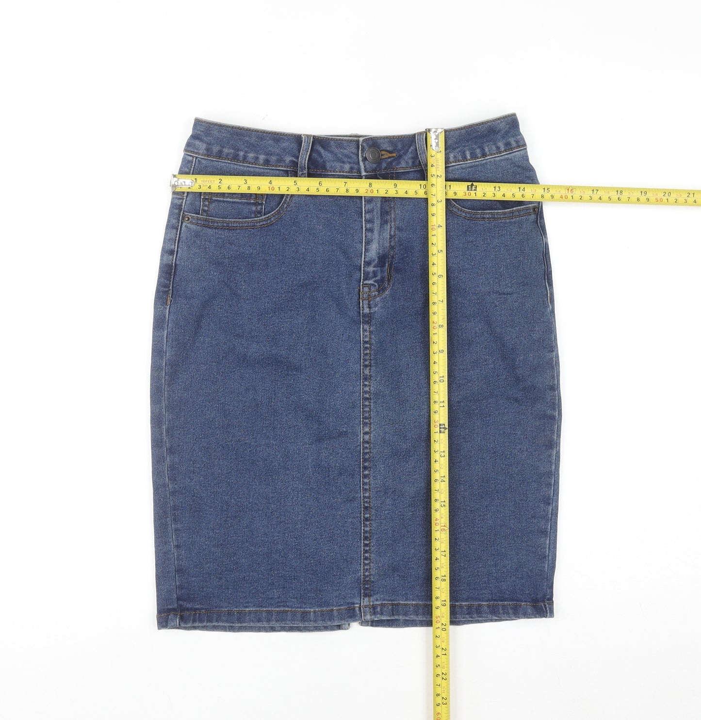 Vero Moda Women's Blue Denim Knee Length Stretch Pencil Skirt Size M
