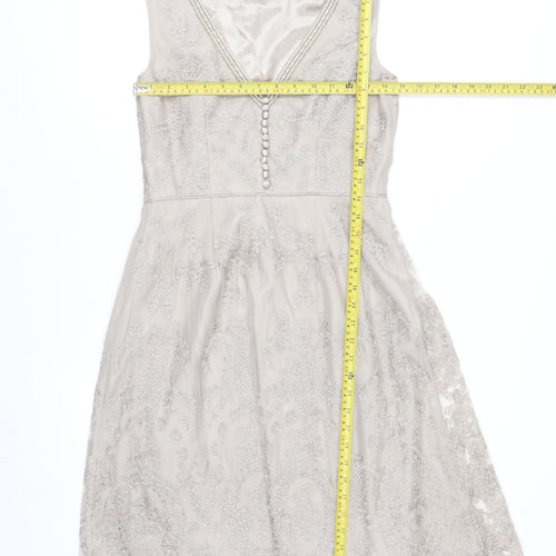 Monsoon Women Beige Size 10 Beaded Lace Fit & Flare Dress