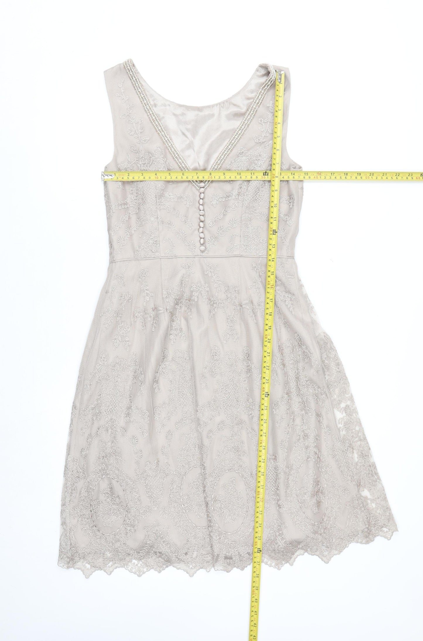 Monsoon Women Beige Size 10 Beaded Lace Fit & Flare Dress