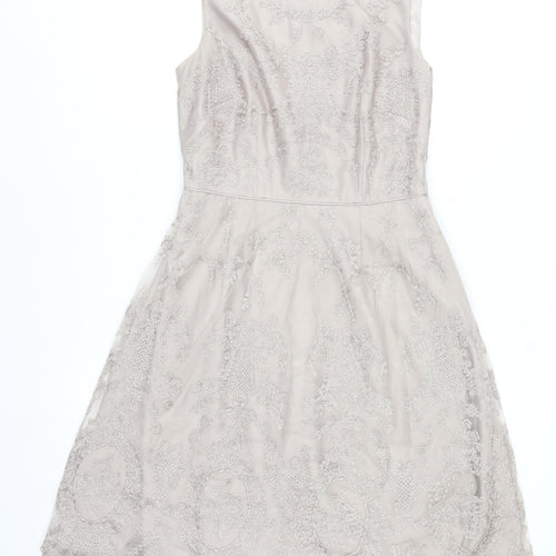 Monsoon Women Beige Size 10 Beaded Lace Fit & Flare Dress