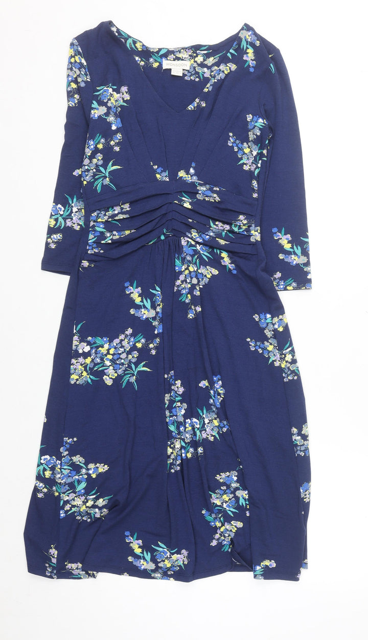 Monsoon Women Blue Floral Fit & Flare Knee Length Dress Size 10