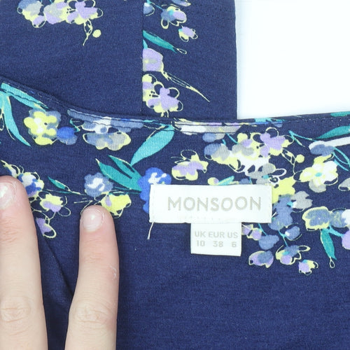 Monsoon Women Blue Floral Fit & Flare Knee Length Dress Size 10