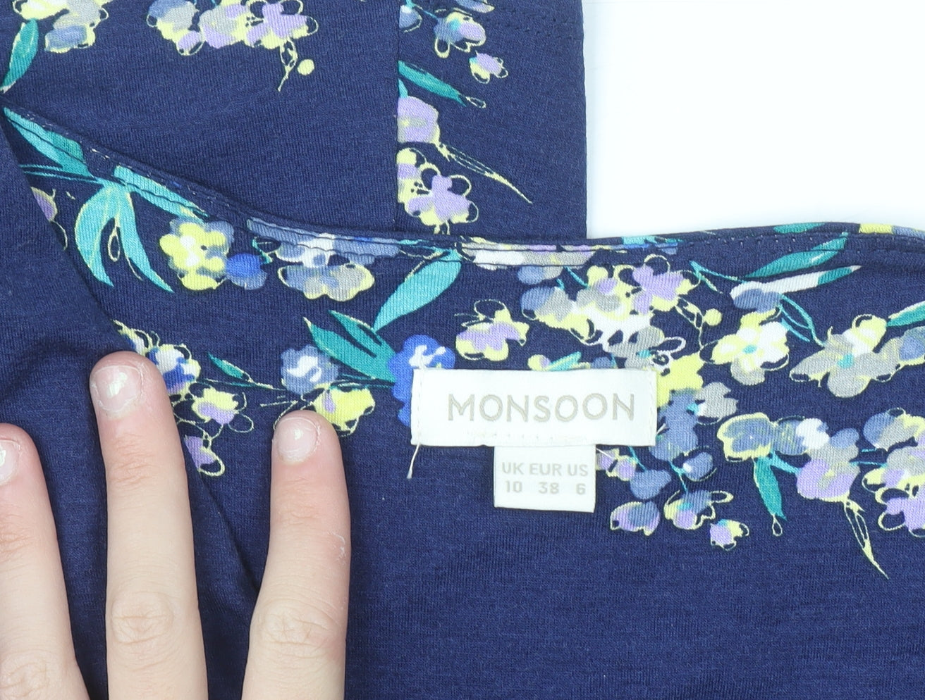Monsoon Women Blue Floral Fit & Flare Knee Length Dress Size 10