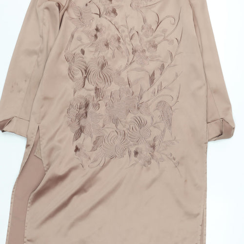 River Island Women’s Beige Embroidered Satin Kimono Robe S