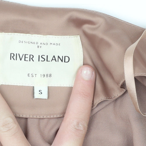 River Island Women’s Beige Embroidered Satin Kimono Robe S
