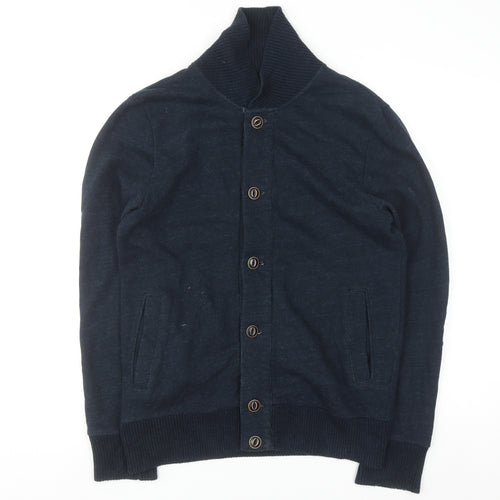 H&M L.O.G.G. Men Blue Cotton Shawl Collar Button Cardigan S