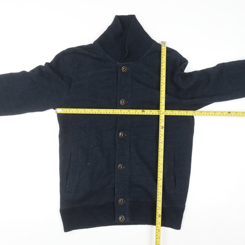 H&M L.O.G.G. Men Blue Cotton Shawl Collar Button Cardigan S