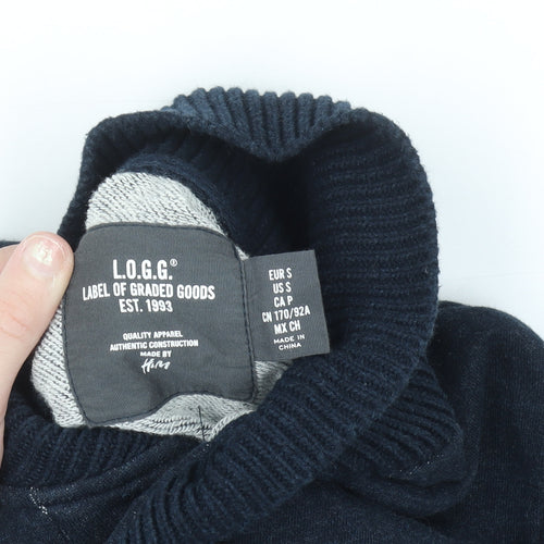 H&M L.O.G.G. Men Blue Cotton Shawl Collar Button Cardigan S