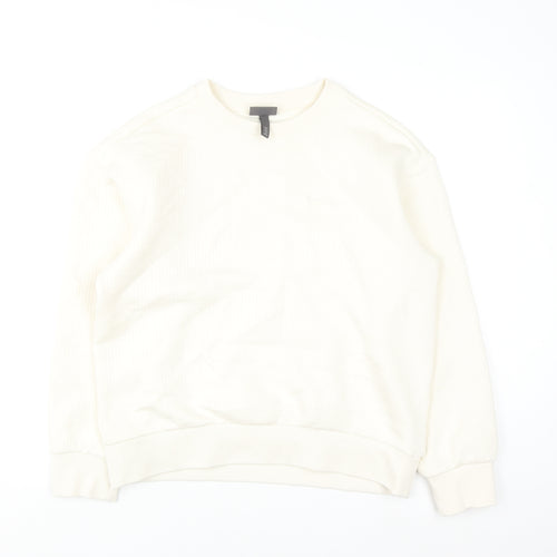 H&M Women Ivory Loose Fit Pullover Sweatshirt Size S Cotton Blend
