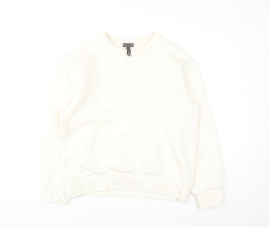 H&M Women Ivory Loose Fit Pullover Sweatshirt Size S Cotton Blend