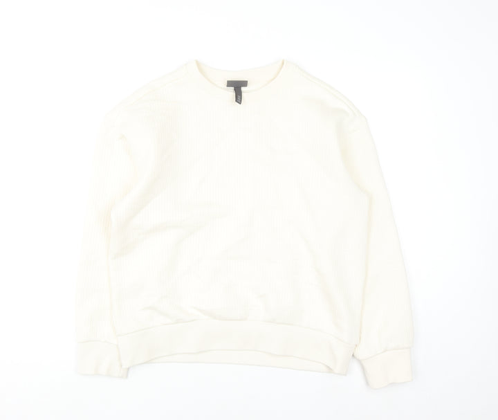 H&M Women Ivory Loose Fit Pullover Sweatshirt Size S Cotton Blend