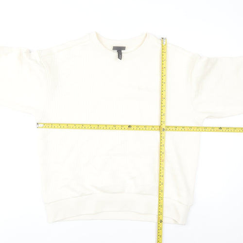 H&M Women Ivory Loose Fit Pullover Sweatshirt Size S Cotton Blend