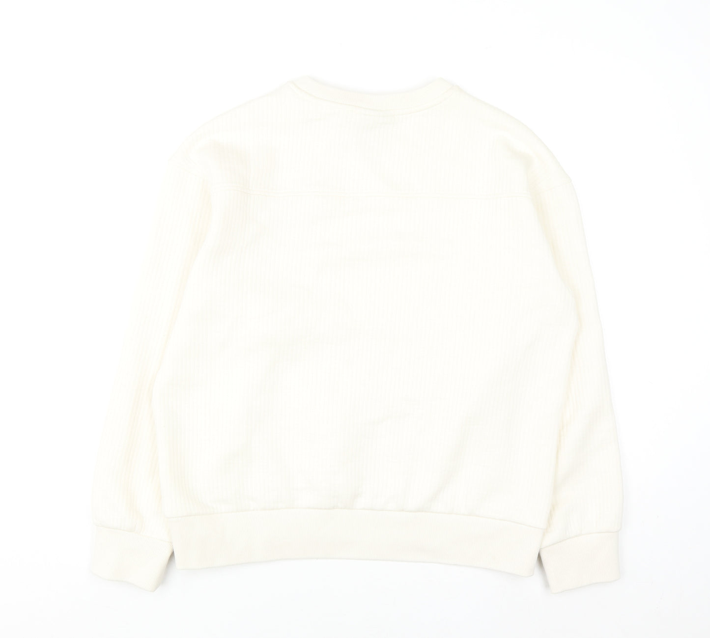 H&M Women Ivory Loose Fit Pullover Sweatshirt Size S Cotton Blend