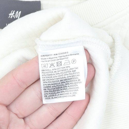 H&M Women Ivory Loose Fit Pullover Sweatshirt Size S Cotton Blend