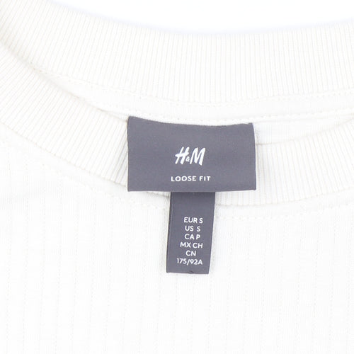 H&M Women Ivory Loose Fit Pullover Sweatshirt Size S Cotton Blend