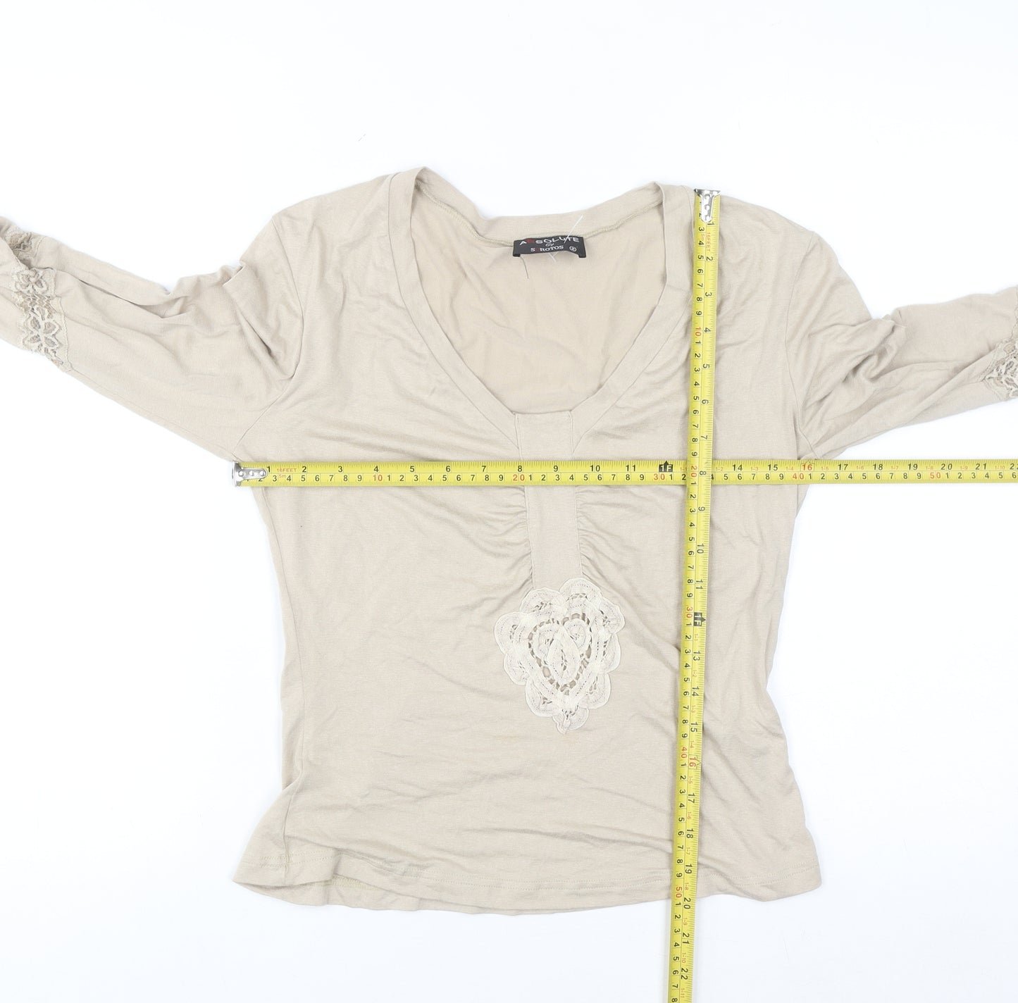 Absolute by Sorotos Women's Beige V-Neck Long Sleeve Stretch Blouse Size S