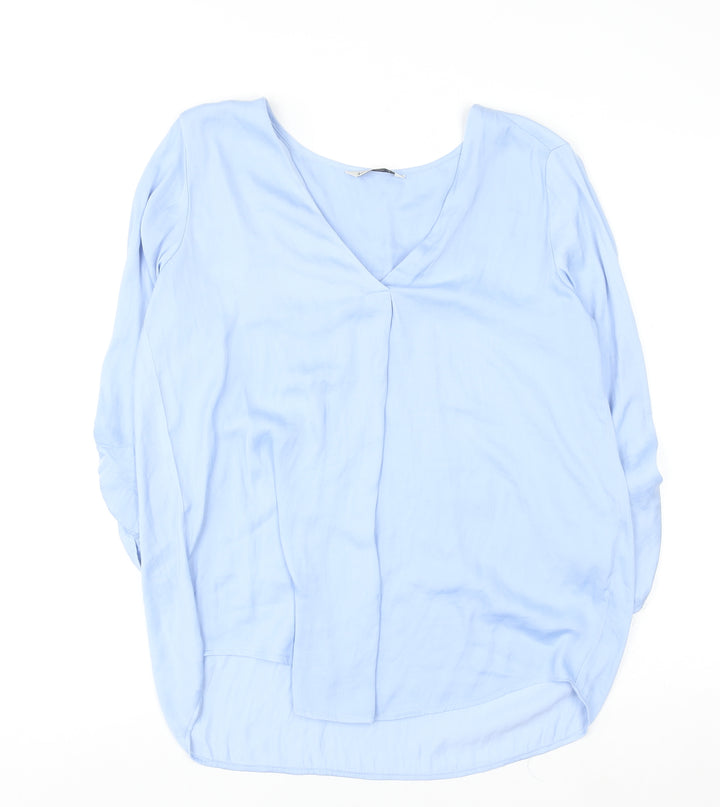 Stradivarius Women Blue V-Neck Long Sleeve Blouse Size 14