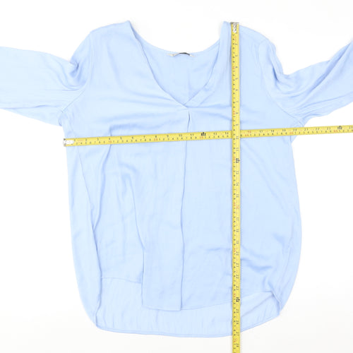 Stradivarius Women Blue V-Neck Long Sleeve Blouse Size 14