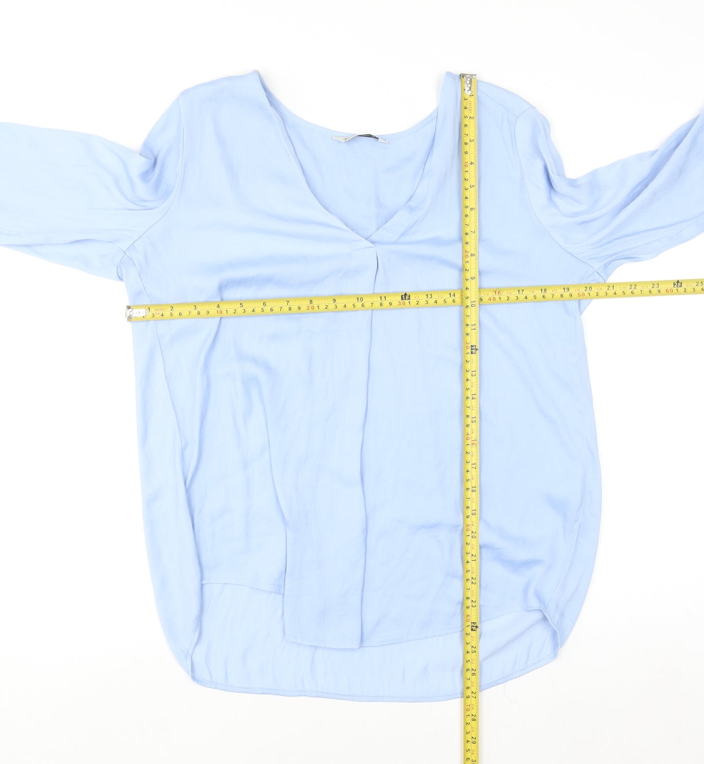 Stradivarius Women Blue V-Neck Long Sleeve Blouse Size 14