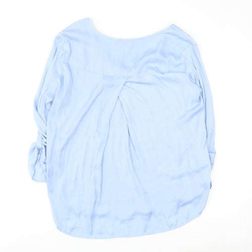 Stradivarius Women Blue V-Neck Long Sleeve Blouse Size 14