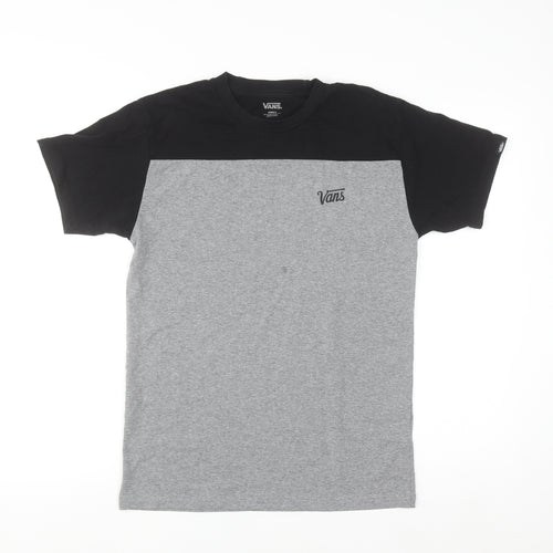 Vans Men's Grey Black Colourblock Crew Neck Short Sleeve T-Shirt Small