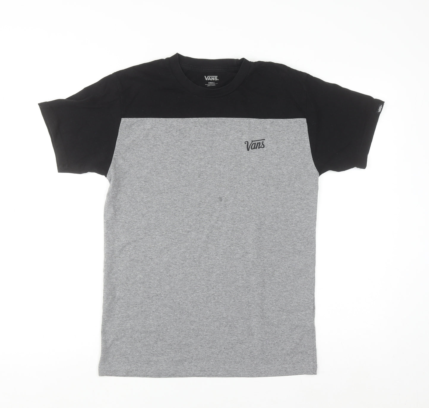 Vans Men's Grey Black Colourblock Crew Neck Short Sleeve T-Shirt Small