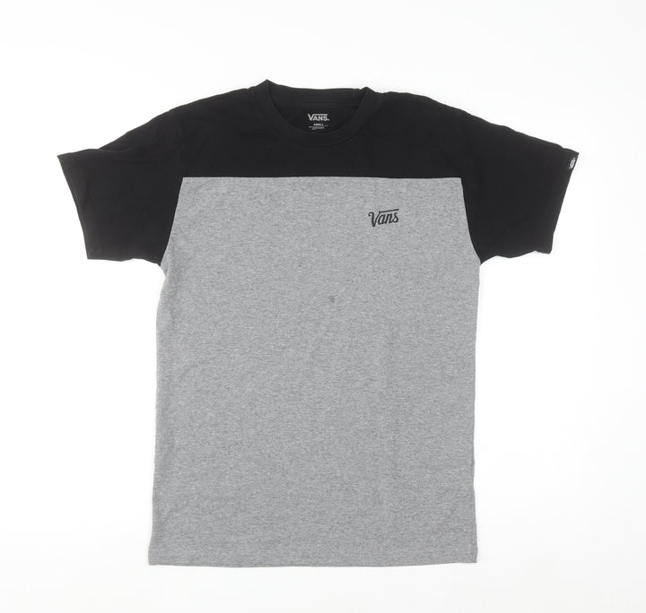Vans Men's Grey Black Colourblock Crew Neck Short Sleeve T-Shirt Small