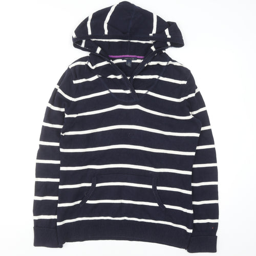 Tommy Hilfiger Women Navy Striped Cotton Pullover Hoodie Size L