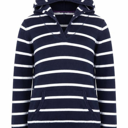 Tommy Hilfiger Women Navy Striped Cotton Pullover Hoodie Size L