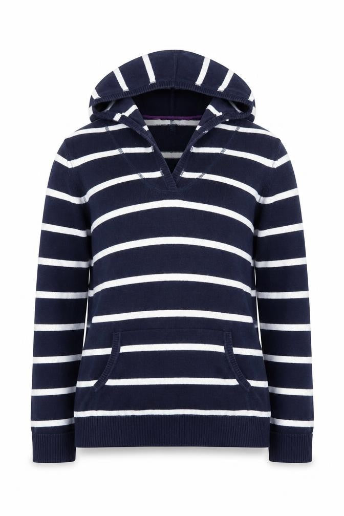 Tommy Hilfiger Women Navy Striped Cotton Pullover Hoodie Size L