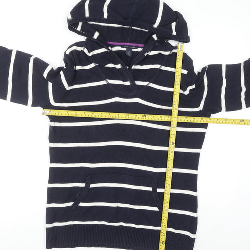 Tommy Hilfiger Women Navy Striped Cotton Pullover Hoodie Size L
