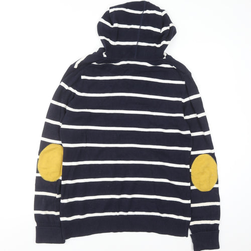 Tommy Hilfiger Women Navy Striped Cotton Pullover Hoodie Size L