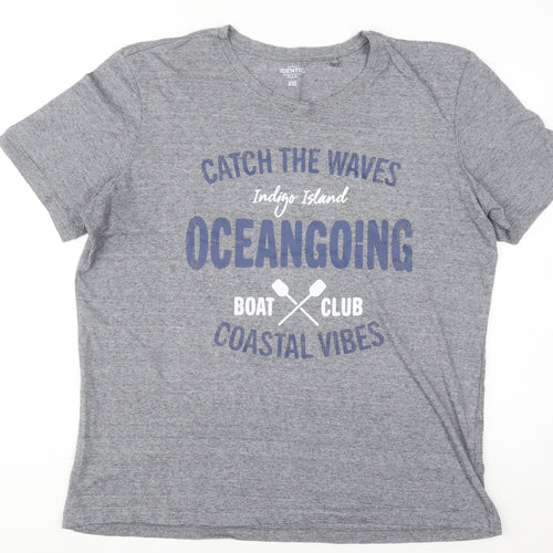 Identic Men Grey XXL Crew Neck Graphic T-Shirt Coastal Vibes