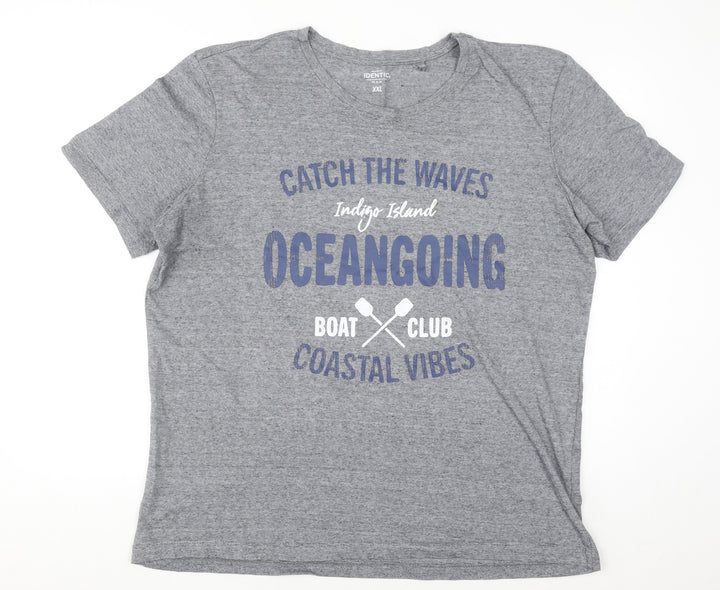 Identic Men Grey XXL Crew Neck Graphic T-Shirt Coastal Vibes