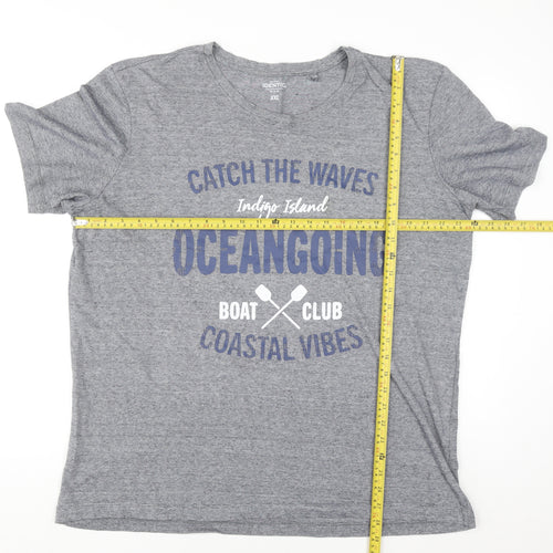 Identic Men Grey XXL Crew Neck Graphic T-Shirt Coastal Vibes