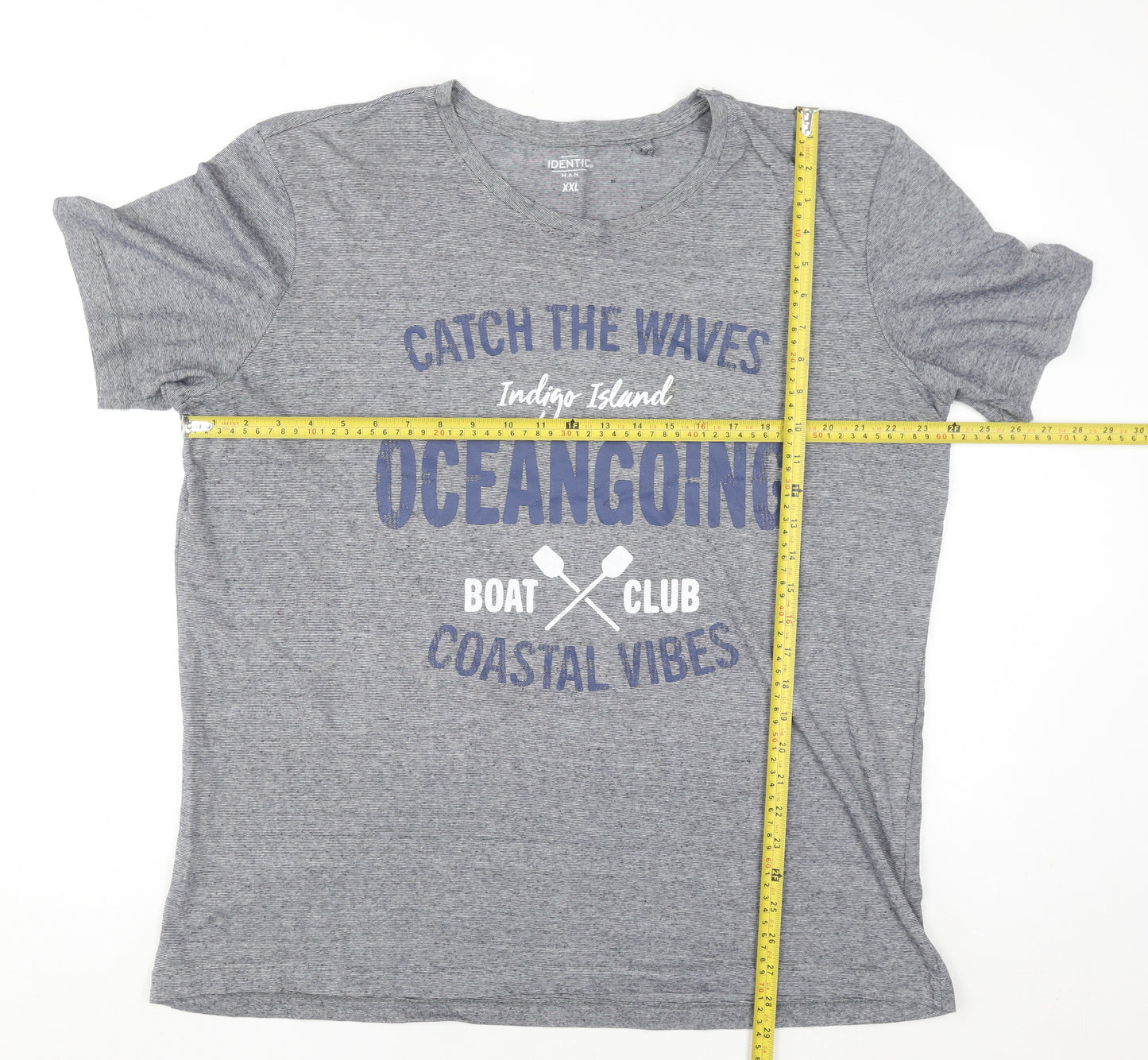 Identic Men Grey XXL Crew Neck Graphic T-Shirt Coastal Vibes