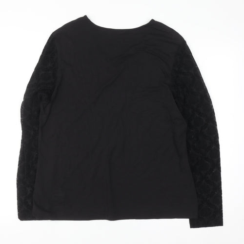 Gerry Weber Women Black Floral Embroidered V-Neck Long Sleeve Top Size 18