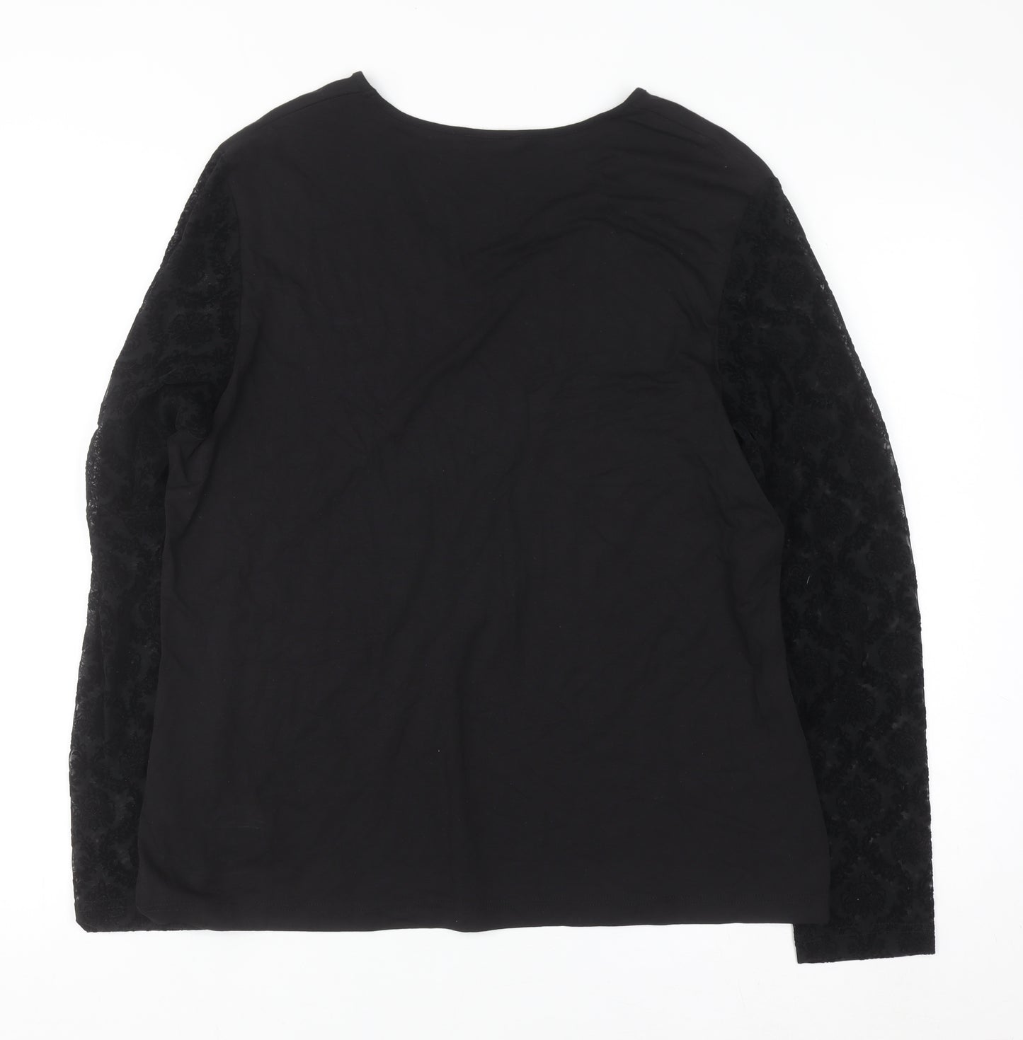 Gerry Weber Women Black Floral Embroidered V-Neck Long Sleeve Top Size 18
