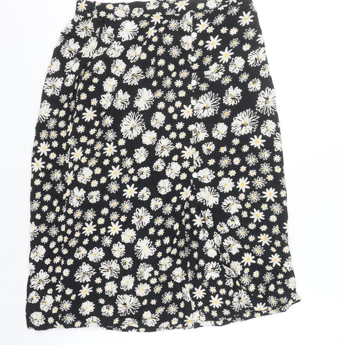 Koala Bay Women's Black Floral A-Line Midi Skirt Size S Viscose