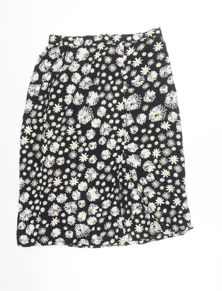 Koala Bay Women's Black Floral A-Line Midi Skirt Size S Viscose