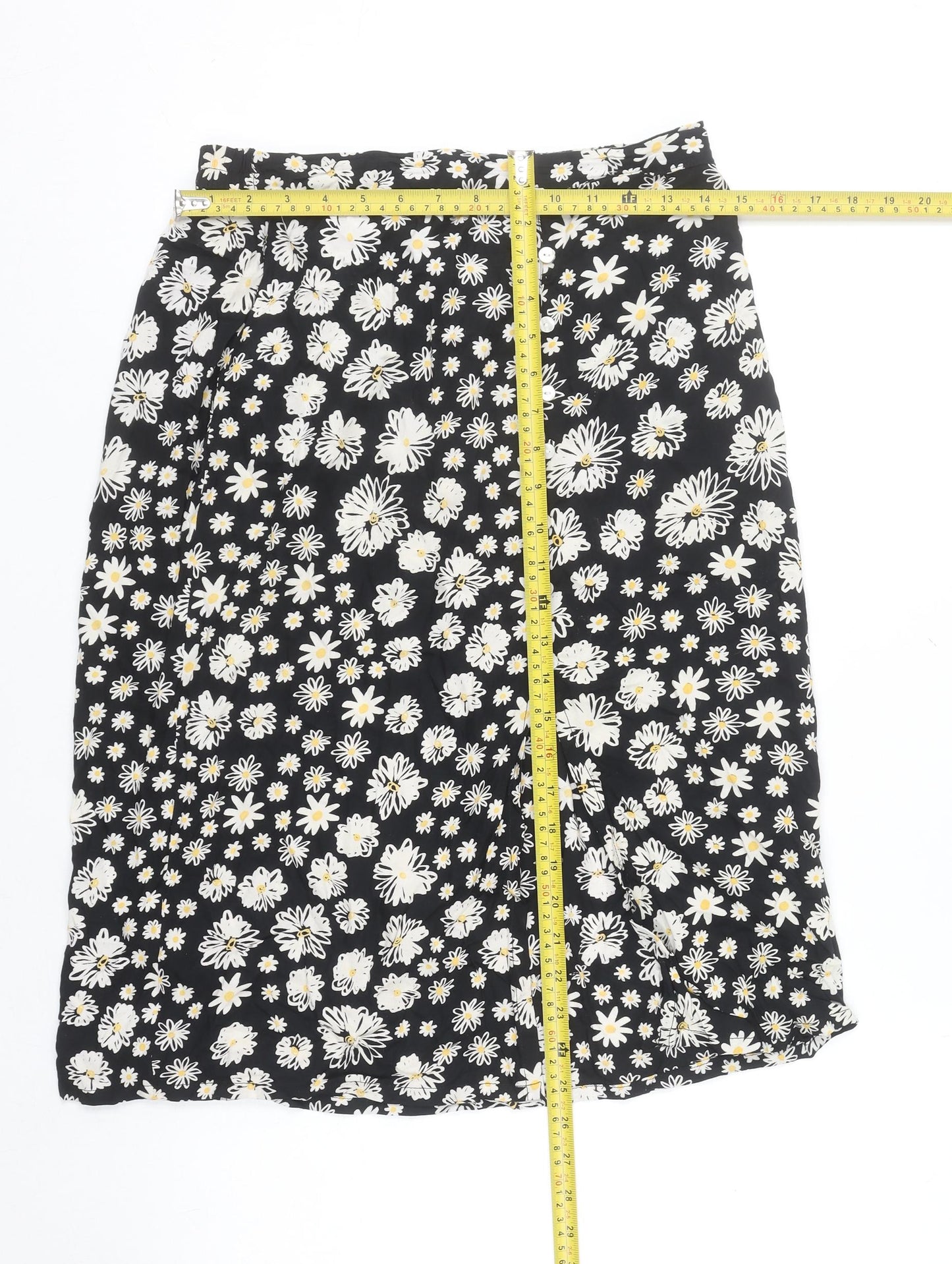 Koala Bay Women's Black Floral A-Line Midi Skirt Size S Viscose