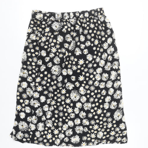 Koala Bay Women's Black Floral A-Line Midi Skirt Size S Viscose
