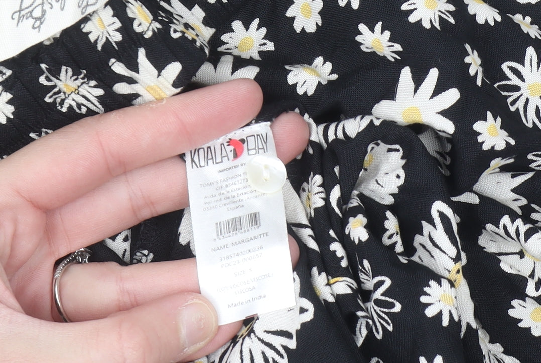 Koala Bay Women's Black Floral A-Line Midi Skirt Size S Viscose