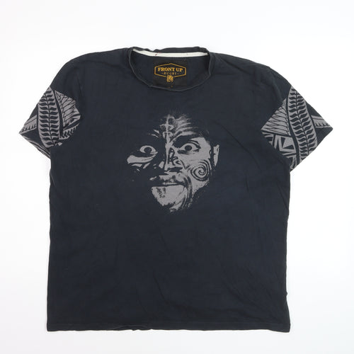 Front Up Rugby Men's Black Tribal Graphic Cotton T-Shirt L